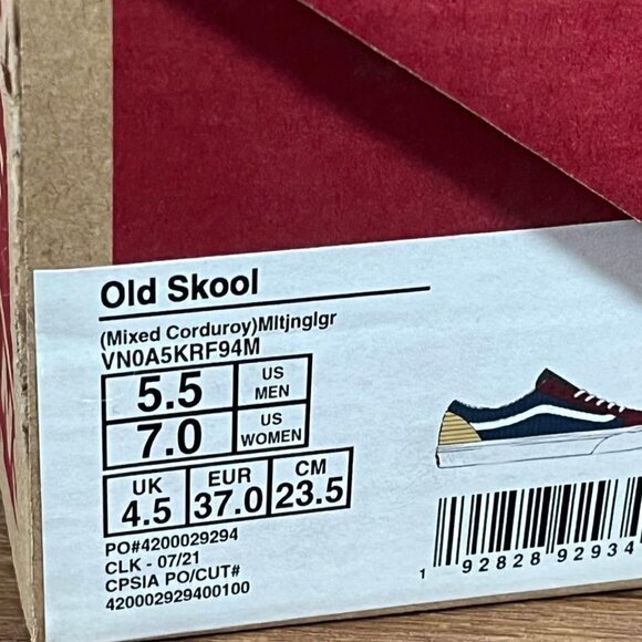 NEW Vans Okd Skool Mixed Corduroy Colorblock Sneakers Women’s Size 7 - Picture 9 of 10